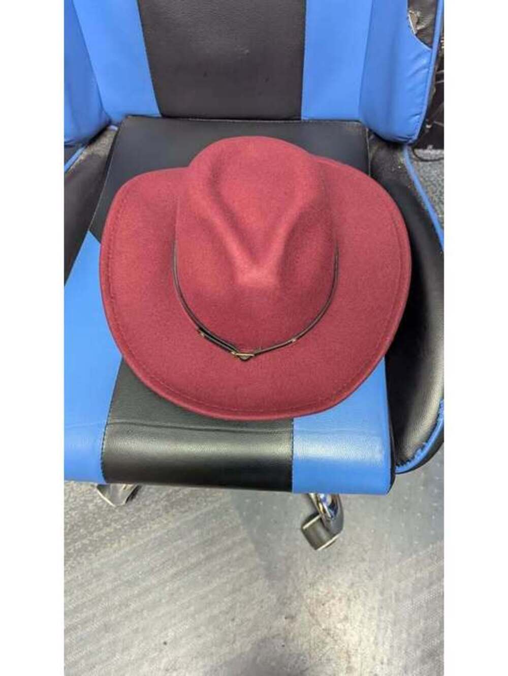 Burgundy Wide Brim Fedora Hat with Belt Buckle Band